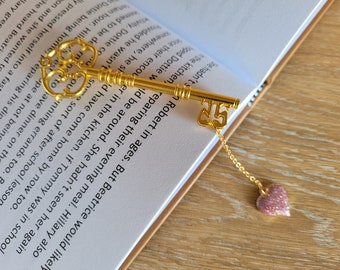 Metal Bookmark | Gold Key Bookmark | Sparkling Heart Charm | Book Lover Gift | Unique Handmade Bookmark | 6 Designs