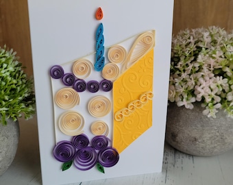Biglietto di compleanno con torta decorato con la tecnica del quilling / Artigianato con la carta / Quilling / Interno vuoto / 10 modelli