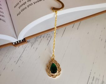 Metal Bookmarks | Book Jewelry | Large Tear Drop Pendant | Gold Hook | Five Colors Available