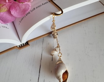 Metal Bookmarks | Natural Sea Shell | Beach Reader Gift Gold Hook