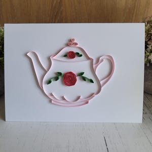 Tarjeta de felicitación con tetera / Tarjeta con taza de té / Manualidad con papel filigranado / Tarjeta de felicitación para cualquier ocasión / Interior en blanco / 6 diseños