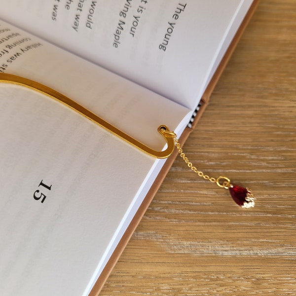 Metal Bookmarks | Book Jewelry | Small Tear Drop Pendant | Gold Hook | Five Colors Available