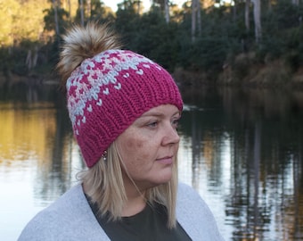 Handmade Chunky Fair Isle Beanie - Adult size Inglis River Beanie