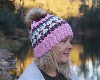 Handmade Chunky Fair Isle Beanie - Adult size Redwater Creek Beanie