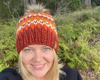 Handmade Chunky Fair Isle Beanie - Adult size Redwater Creek