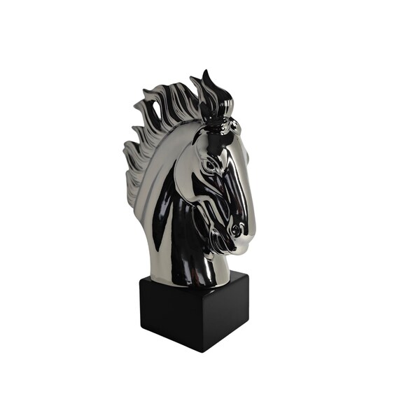 Ceramic horse head sculpture - mirrored horse head - modern home design