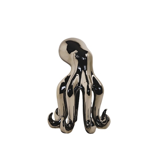 Ceramic sculpture of an octopus - Mirrored octopus - Modern design - Silver home decoration