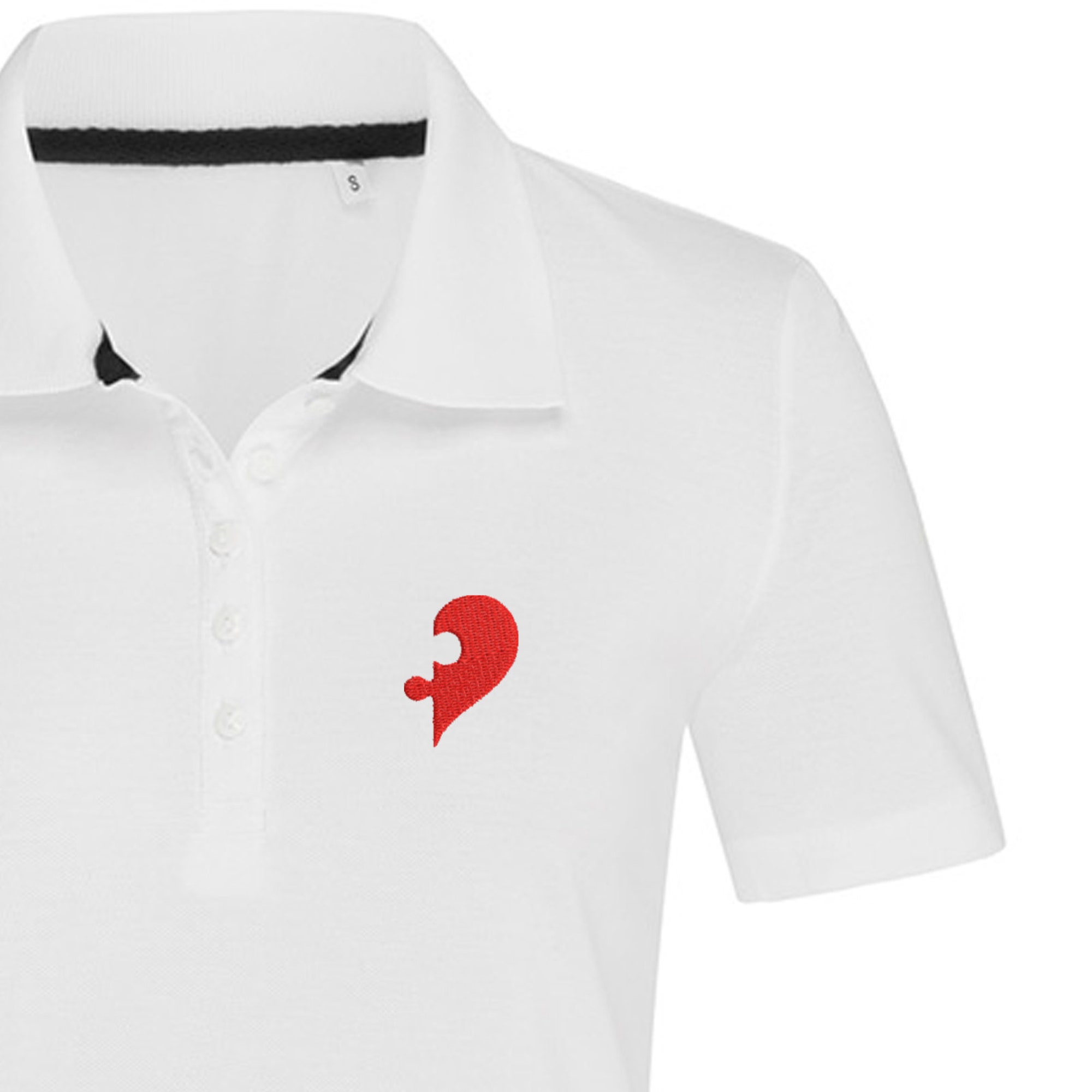 Discover Embroidered Heart Puzzle Polo For Ladies | Half Heart poloshirt