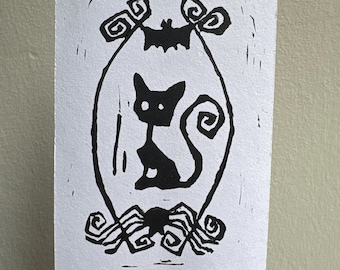 Black Cat Handmade Print