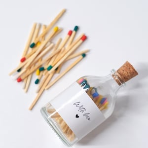 Set of 2 Colorful Match Bottles – 40 Matches Each – Mini Glass Jar with Striker – Boho Home Decor, Birthday or Wedding Favor