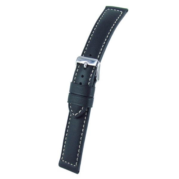 Bracelet Montre Cuir Noir Bombé Vachette Piqûre Ecrue