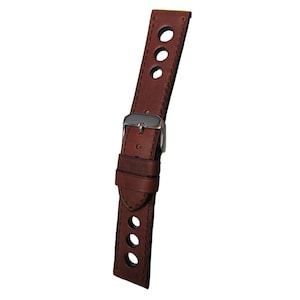 Brown Leather Racing Watch Strap With Matching Stitching