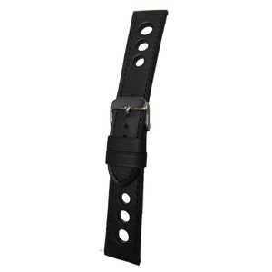Black Leather Racing Watch Strap With Matching Stitching