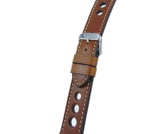 Bracelet Montre Racing / Rallye cuir marron piqûre écrue