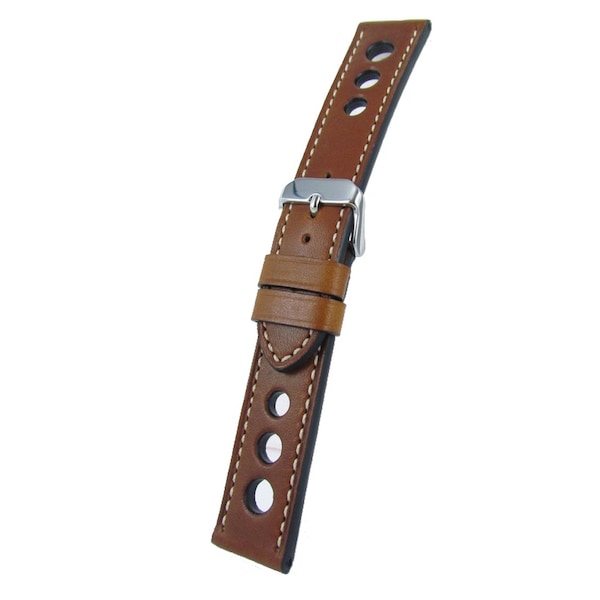 Bracelet Montre Racing / Rallye cuir marron piqûre écrue