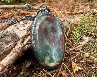 Moss Agate Worry Stone Pendant, Anxiety Relief, Grounding, Calm, Focus, Friendship