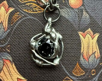 Soft Soldered Black Swarovski Crystal Necklace | Lumen Collection | Small Talisman with Celestial Form