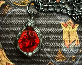 Soft Soldered Red Swarovski Crystal Necklace | Lumen Collection | Dark Talisman with Firelit Glow