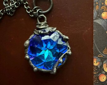 Blue Swarovski Crystal Necklace | Soft Soldered Talisman, Night Sky Jewelry