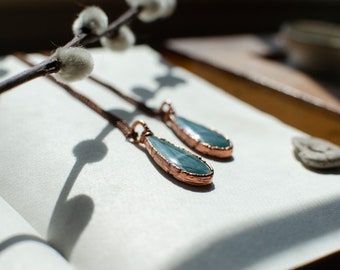Blue Imperial Jasper Friendship Necklaces, Copper Electroformed Set