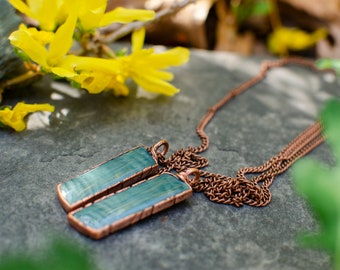 Set of 2 Imperial Jasper Necklaces, Copper Electroformed High Tide Low Tide Pendants