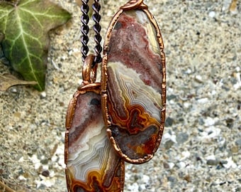 Set of 2 Crazy Lace Agate Necklaces, Copper Electroplated, Balance Healing
