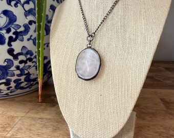 Rose Quartz Worry Stone Pendant, Anxiety Relief, Discreet Fidget Jewelry