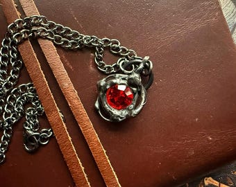 Soft Soldered Red Swarovski Crystal Necklace | Lumen Collection | Dark Talisman with Vivid Ember Tone