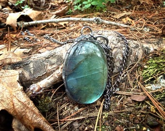 Large flashy blue labradorite statement necklace for sleep, intuition & psychic charge