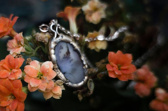Dendritic Tree Agate Gemstone Pendant for Abundance, Healing, Longevity: Victorian, boho, witchy, vintage, nature, forest