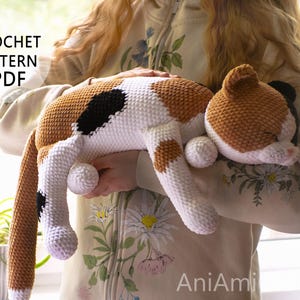 Calico cat crochet pattern Sleeping kitty Plush kitten