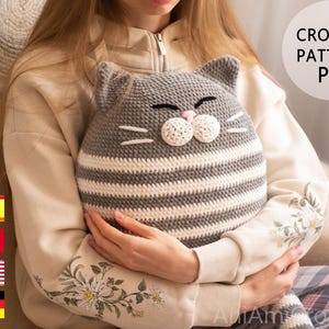 Cat pillow crochet pattern Plush kitty pillow