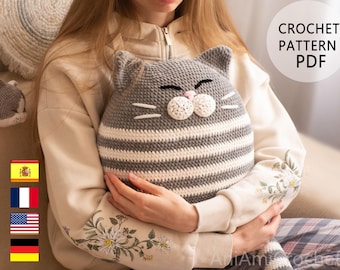 Cat pillow crochet pattern Plush kitty pillow
