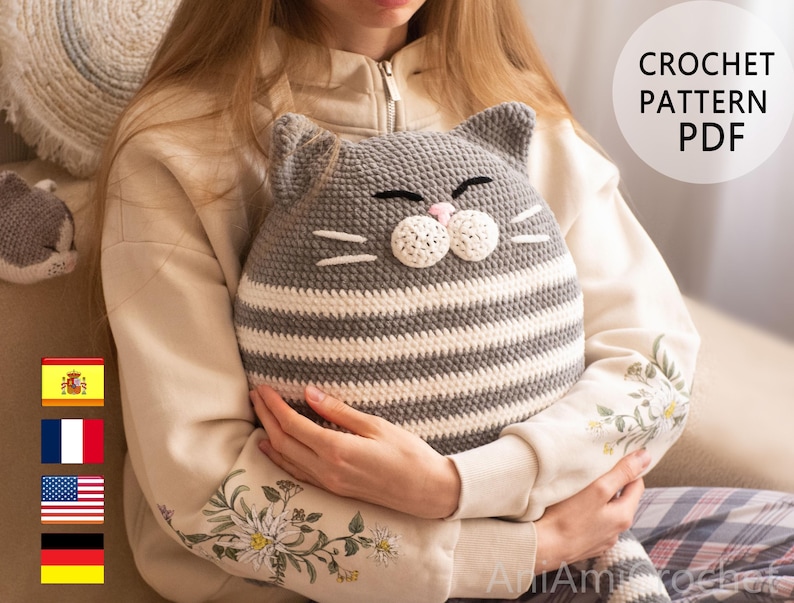 Cat pillow crochet pattern Plush kitty pillow image 1