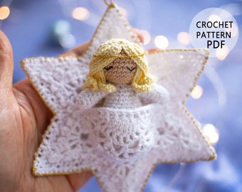 Crochet doll pattern Angel baby in cradle Christmas amigurumi