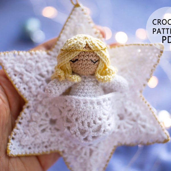 Crochet doll pattern Angel baby in cradle Christmas amigurumi