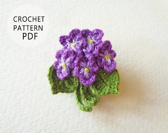 Crochet pattern Flower brooch with violets