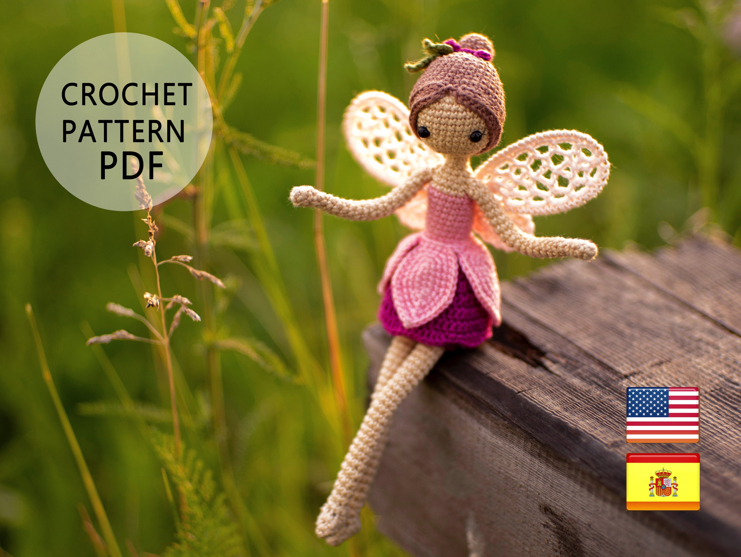 Fuchsia fairy Doll crochet pattern English Español