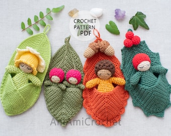 SET of 4 CROCHET PATTERNS Holly baby Acorn baby Cherry babies Daffodil baby