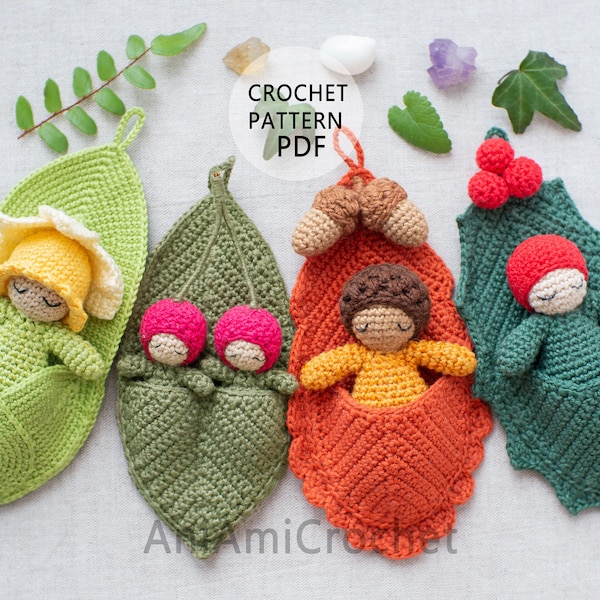 SET of 4 CROCHET PATTERNS Holly baby Acorn baby Cherry babies Daffodil baby