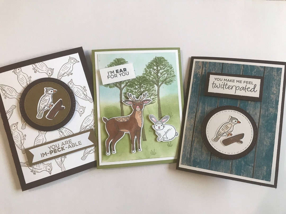 Blank Note Cards, Animals Greeting Cards, Woodpecker, Deer, Rabbit