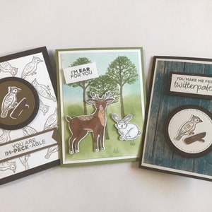 Grußkarten, Tiere Grußkarten, Specht, Rehe, Kaninchen, Freundschaftskarten, 3D, verziert, passende Umschläge