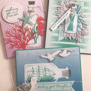 Tarjetas de felicitación con mensajes, tarjetas de felicitación con forma de barco, tarjetas con notas, en capas, 3D, adornadas, sobres a juego, con temática de océano de la amistad