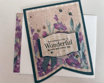 Floral Friendship/Appreciation Handcrafted Banner Card with watercolor lavender