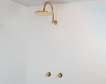Unlacquered Brass ShowerHead - Shower System with Curved Shower Arm - Shower Systems