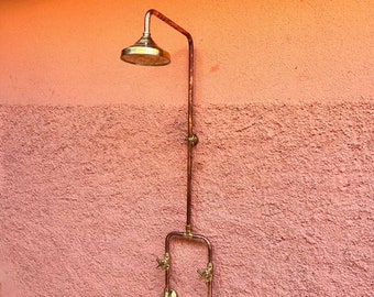 Antique Copper Shower System - Outdoor Copper Shower with Brass Shower Head - Indoors and Outdoors Showers