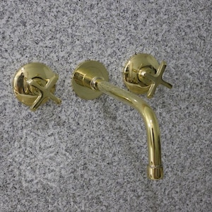 Solid Brass Wall Mounted Faucet, Unlacquered Brass Bathroom Faucet