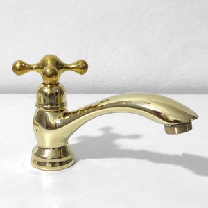 Solid Brass Gold Basin Tap, Unlaquered Brass Widespread Tap ,  Single Hole Tap - Basin Bathroom Faucets