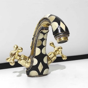 Unlaquered Brass Sink Faucet, Single Hole Basin Faucet - Brass,  Resin & Bone Sinks Faucets