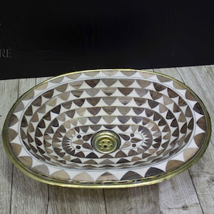 Solid Brass Sink, Resin and Wood Conception, Drop in sink For Bathroom, Moroccan Sink.